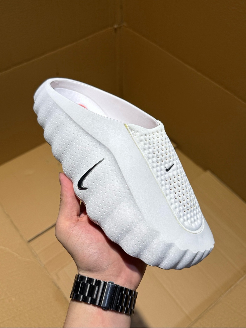 Nike White Slip-On Perforated Knit Clog